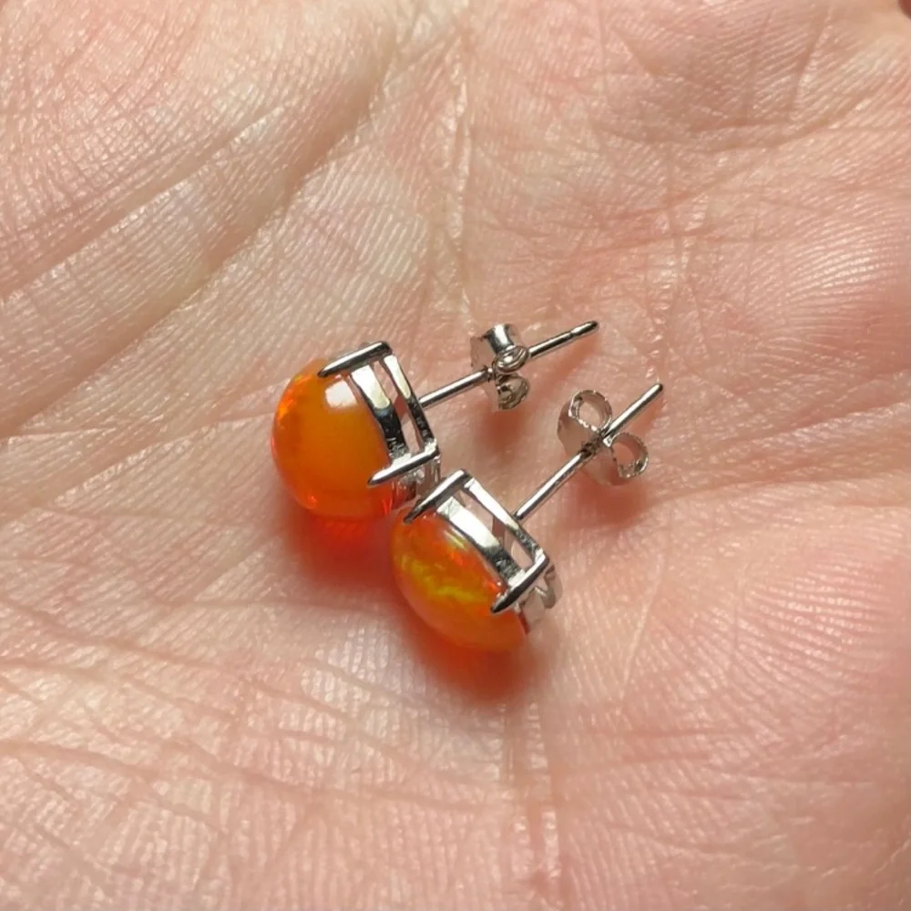 Fire Opal Earrings Ethiopian Fire Opal Earrings Sterling Silver Opal Earrings - Picture 5 of 7